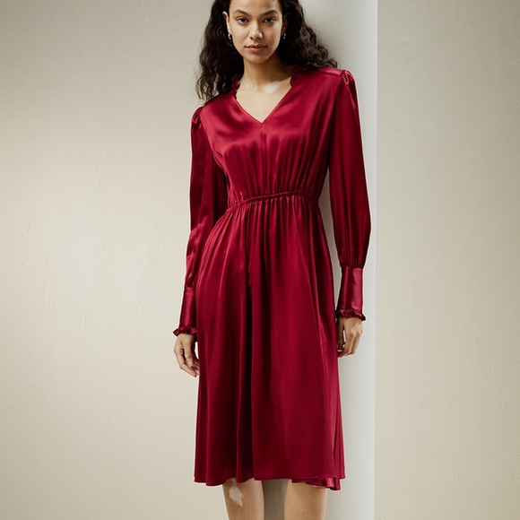 Lilysilk Dresses & Skirts - Beautiful V-neck Burgundy Silk Dress
